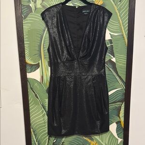 Marciano Black Pleated Ruched Mini Dress